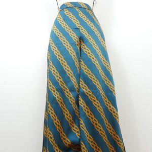 Forever 21 Green Gold Chain Pattern Wide Leg Boho Holiday Size Small Pants